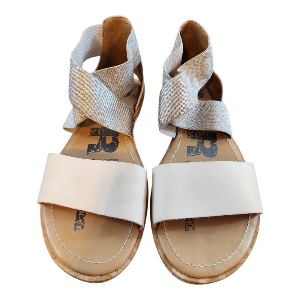 Sorel Ella II sz 6.5 women sandals silver elastic ankle strap white leather